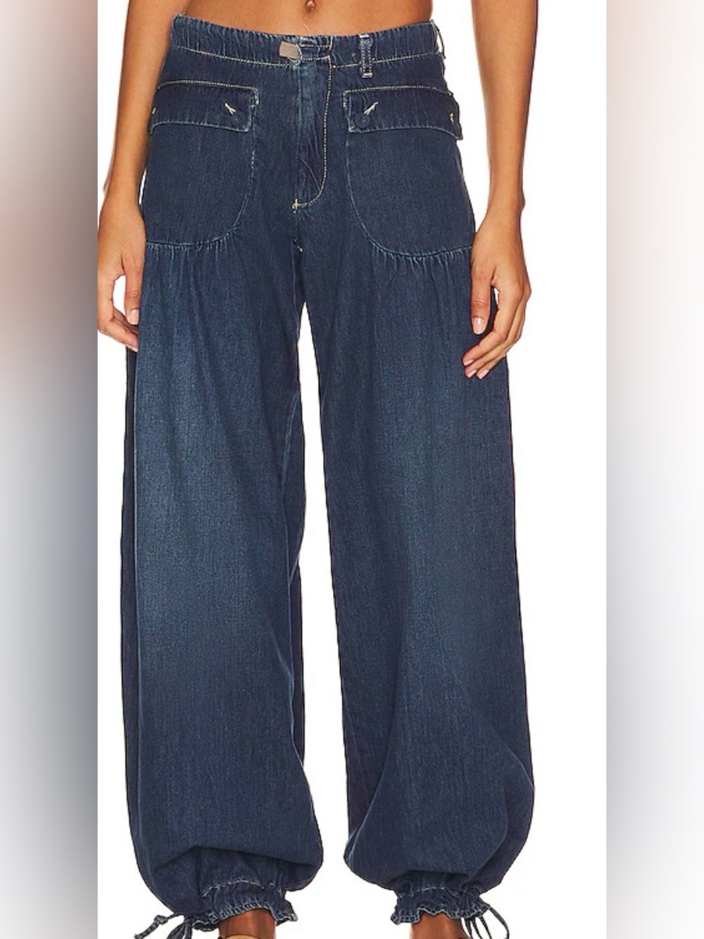 Free People Lotus Style Jeans Dupe Balloon Wide Leg Drawstring Hem L